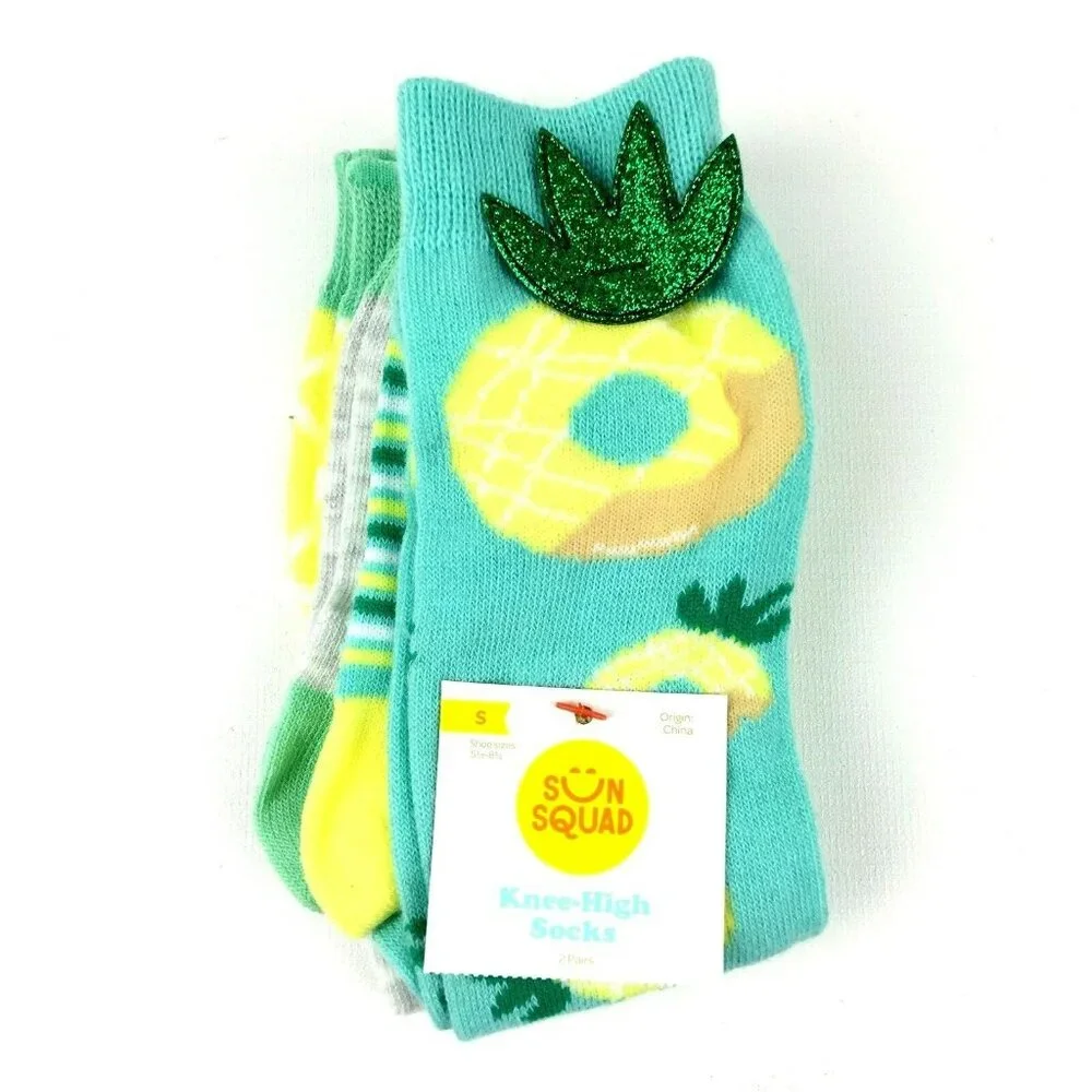 ✅️Girls Knee High Socks Tropical Striped Small 2 Pairs